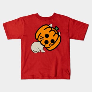 Surprised Pumpkin Mask Cat Kids T-Shirt